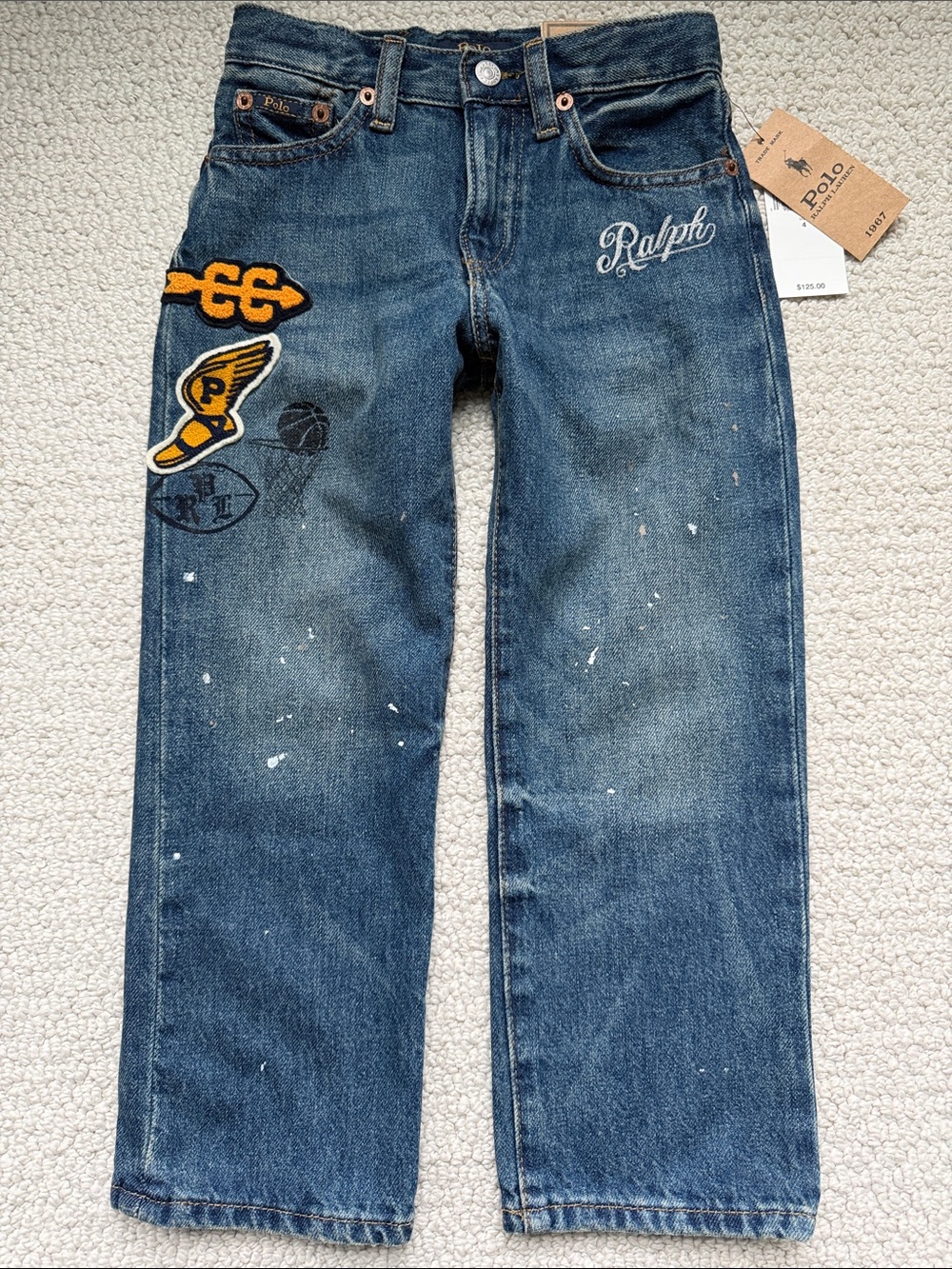 Polo by Ralph Lauren Dark Blue Straight Jeans with Embroidered Patches